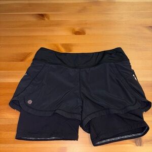 Athleta 2-in-1 Pulse Shortie Lined Athletic Shorts Black Size Small